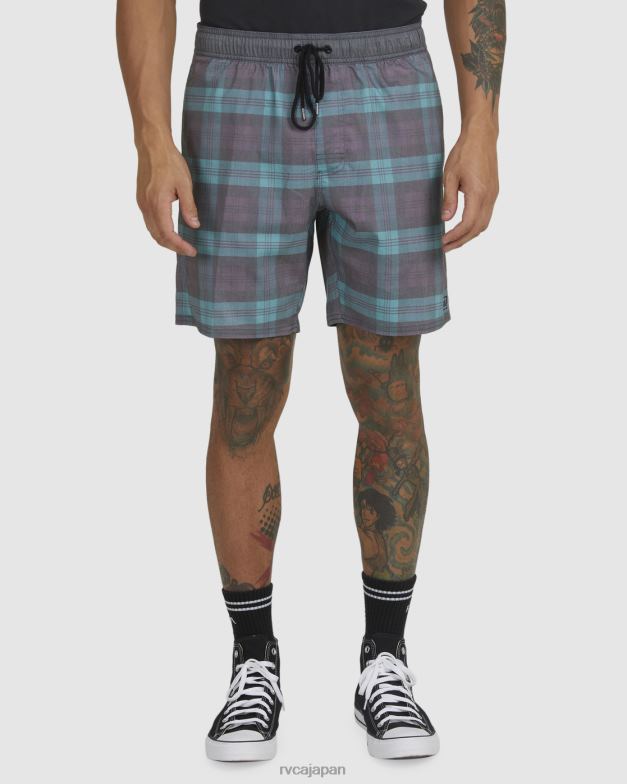 ボトムス TP8J1052 ティール RVCA ユニセックス 反対プリント 伸縮性ウエスト ボードショーツ