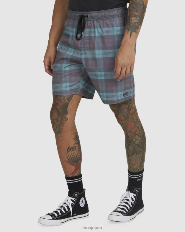 ボトムス TP8J1052 ティール RVCA ユニセックス 反対プリント 伸縮性ウエスト ボードショーツ