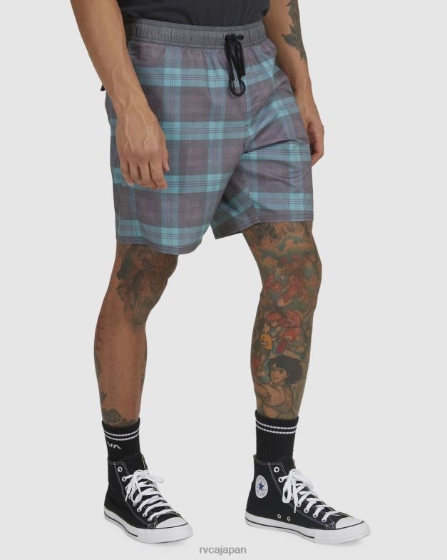 ボトムス TP8J1052 ティール RVCA ユニセックス 反対プリント 伸縮性ウエスト ボードショーツ
