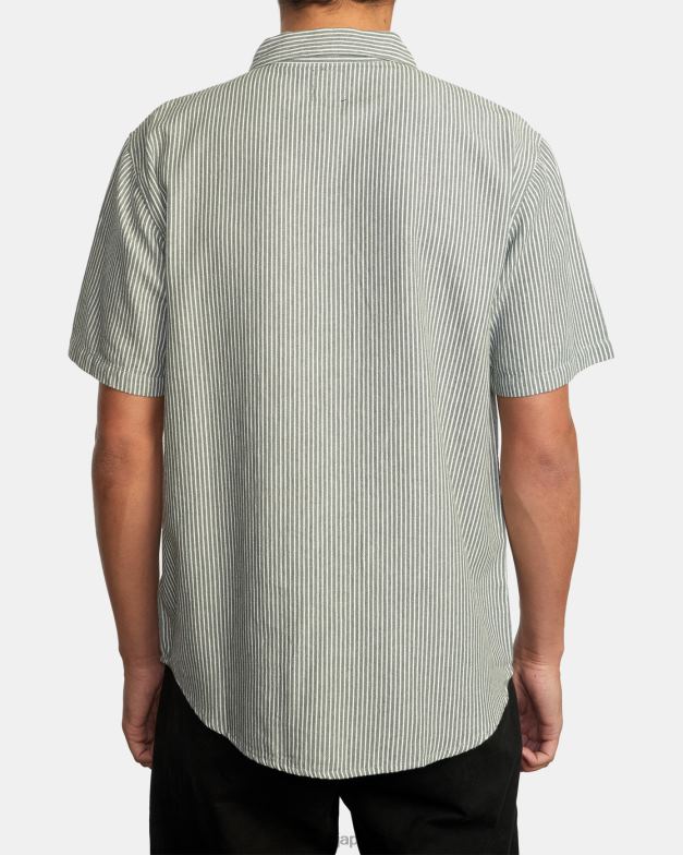 衣類 TP8J1055 バルサムグリーン RVCA 男性 デイシフトストライプⅡ半袖シャツ