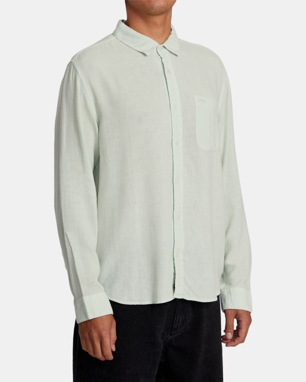 衣類 TP8J1059 緑茶 RVCA 男性 PTC ウーブン長袖シャツ