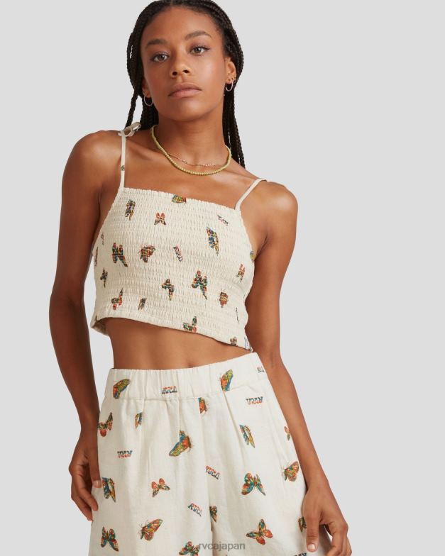 衣類 TP8J1067 自然 RVCA 女性 メル ジー フラッター タイ スモッキング トップ