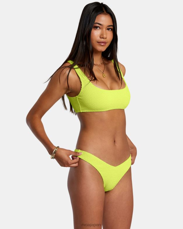 泳ぐ TP8J1101 ネオンイエロー RVCA 女性 溝テクスチャーハイレグビキニボトムス