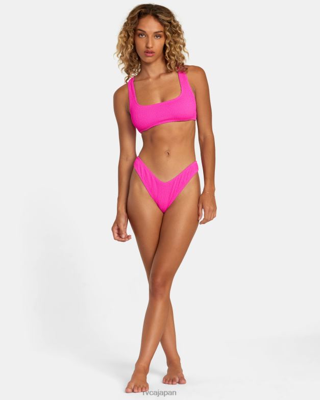 泳ぐ TP8J1103 蛍光ピンク RVCA 女性 溝テクスチャーブラレットビキニトップ