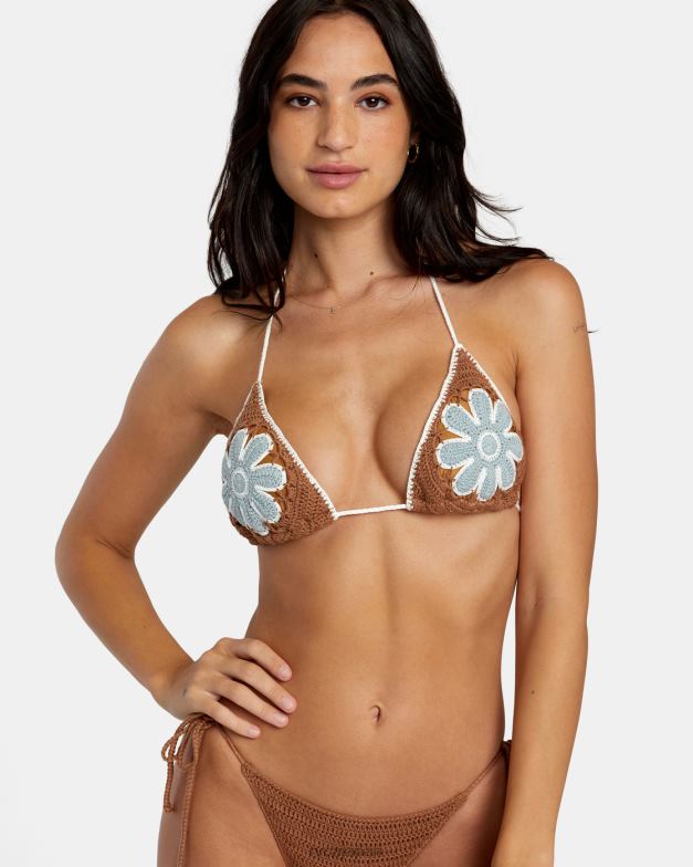 泳ぐ TP8J1159 シエナ RVCA 女性 コットンかぎ針編みホルタートライアングルビキニトップ