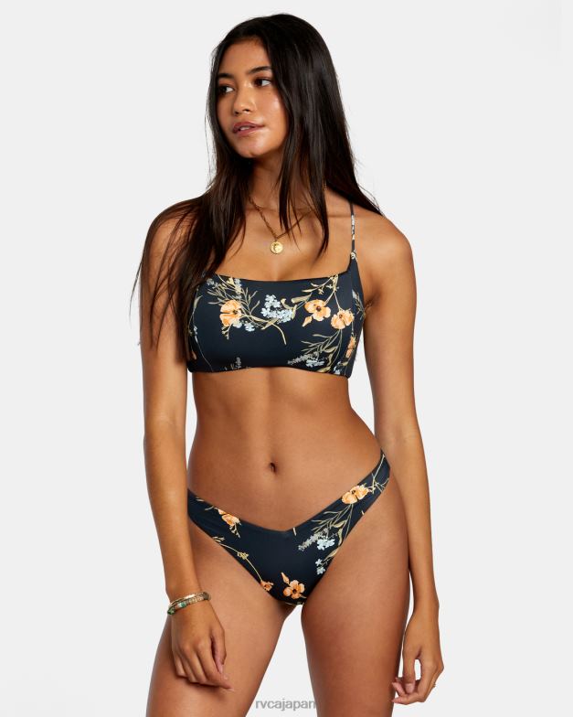 泳ぐ TP8J1204 黒 RVCA 女性 ブルーム V フロント メッド フレンチ ハイレグ ビキニ ボトムス