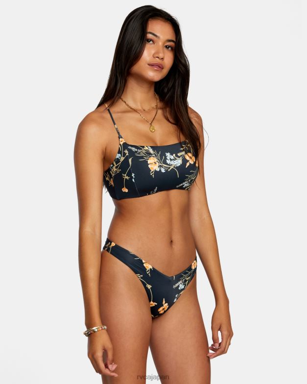 泳ぐ TP8J1204 黒 RVCA 女性 ブルーム V フロント メッド フレンチ ハイレグ ビキニ ボトムス