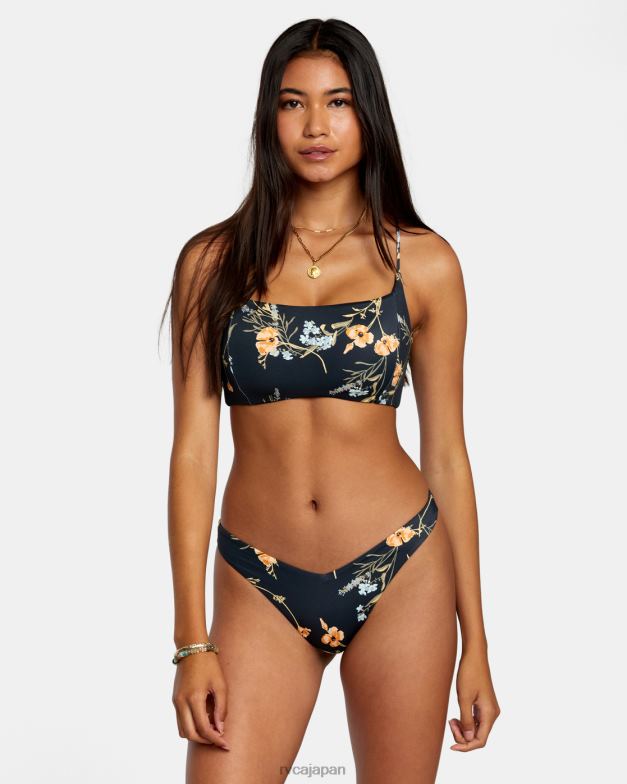 泳ぐ TP8J1223 黒 RVCA 女性 ブルーム縫い目クロスバックビキニトップ