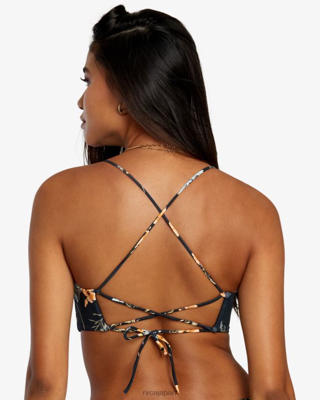 泳ぐ TP8J1223 黒 RVCA 女性 ブルーム縫い目クロスバックビキニトップ