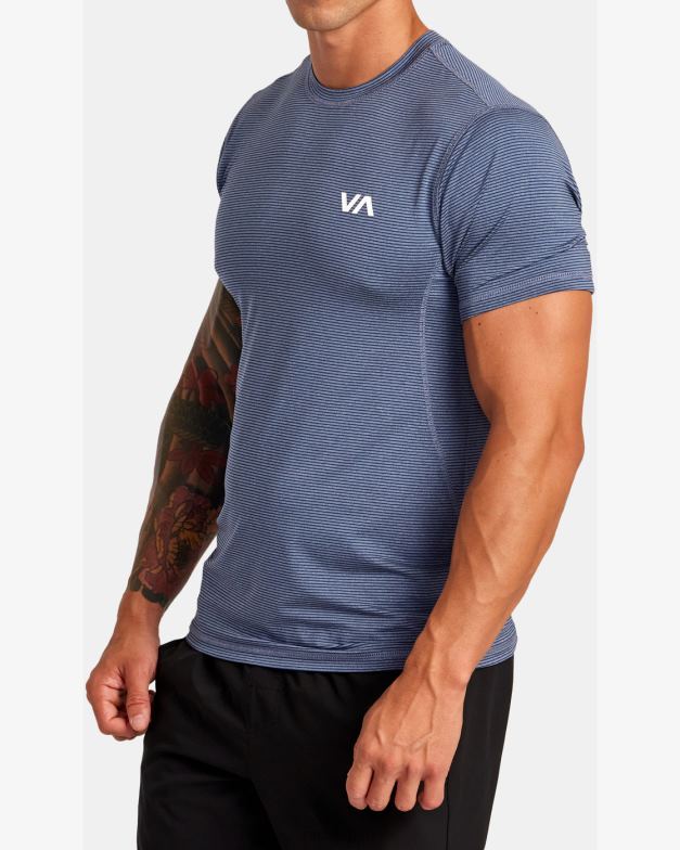 衣類 TP8J125 アーミーブルー RVCA 男性 スポーツベントストライプテクニカルショートスリーブトップ