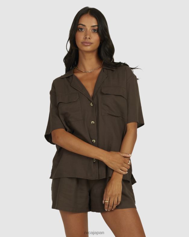 衣類 TP8J1343 コーヒー RVCA 女性 カフェイン入りオーバーシャ​​ツ