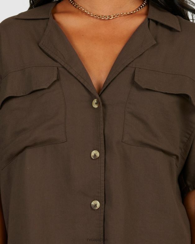 衣類 TP8J1343 コーヒー RVCA 女性 カフェイン入りオーバーシャ​​ツ