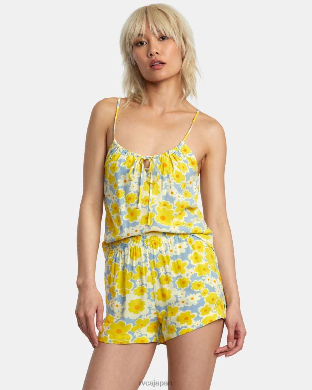 衣類 TP8J1406 ダスティブルー RVCA 女性 ソーヤープリント エラスティックウエストショーツ