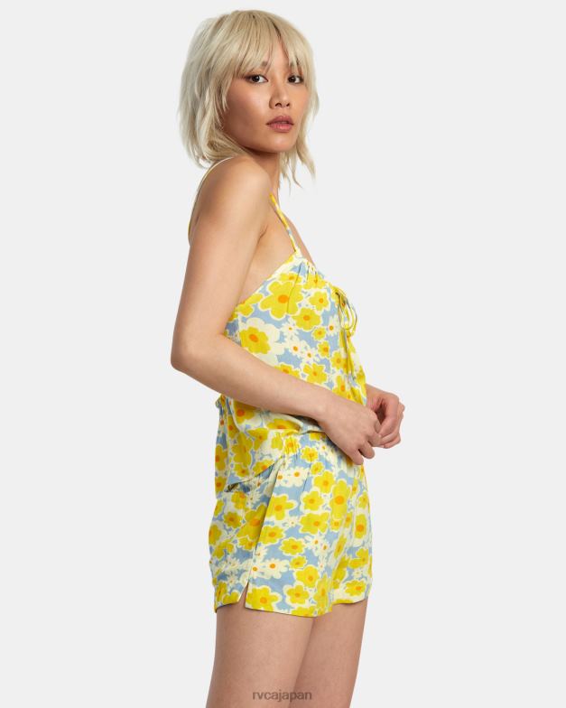 衣類 TP8J1406 ダスティブルー RVCA 女性 ソーヤープリント エラスティックウエストショーツ