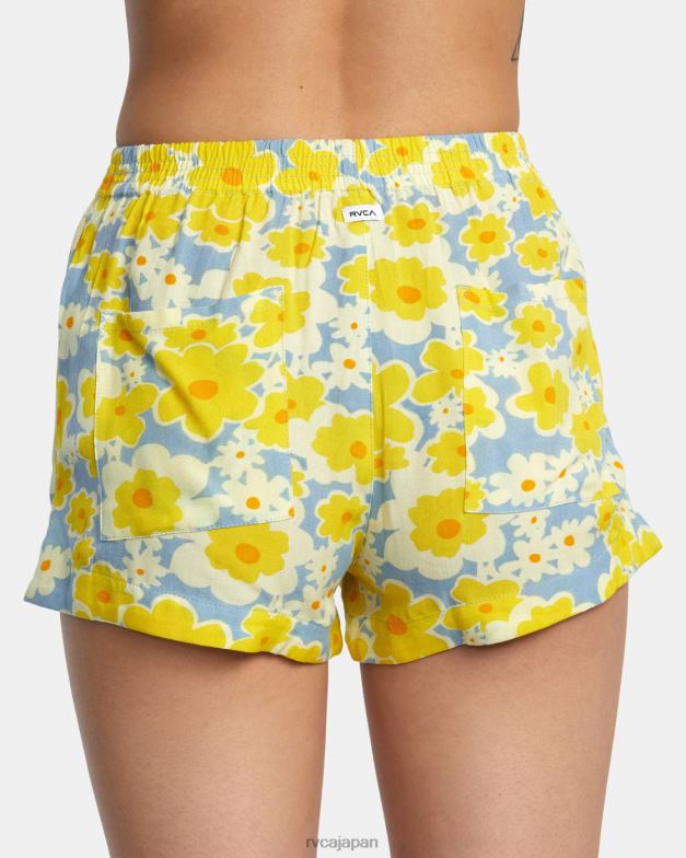 衣類 TP8J1406 ダスティブルー RVCA 女性 ソーヤープリント エラスティックウエストショーツ