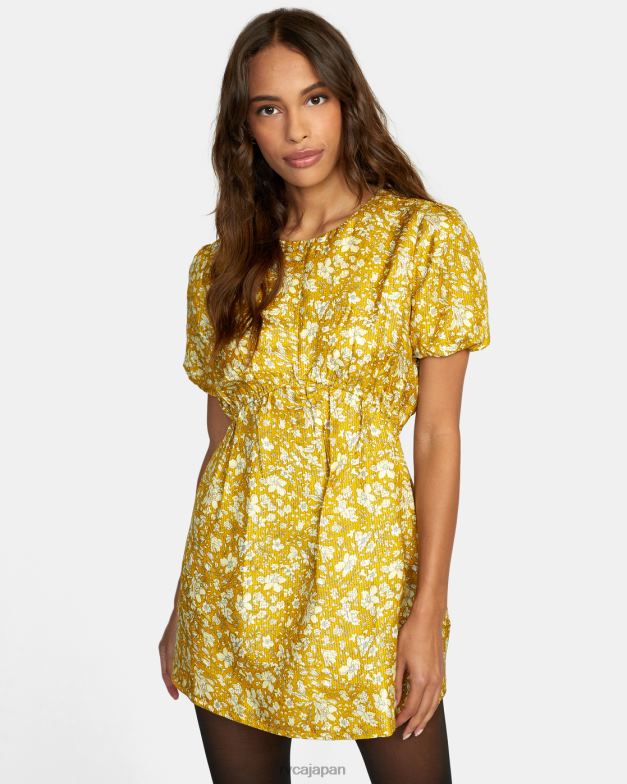 衣類 TP8J1634 黄褐色の金 RVCA 女性 共犯者 パフスリーブ ミニドレス