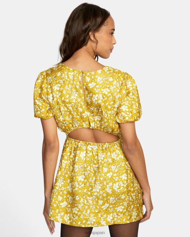 衣類 TP8J1634 黄褐色の金 RVCA 女性 共犯者 パフスリーブ ミニドレス