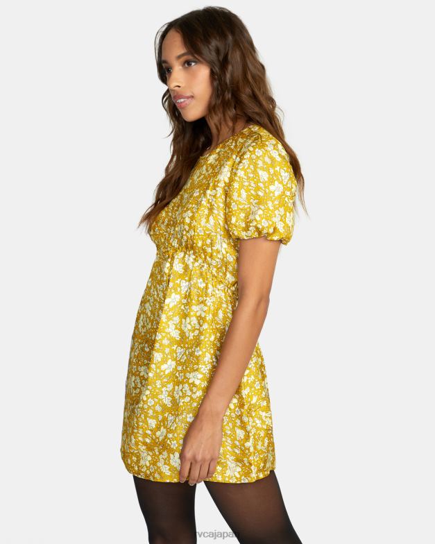 衣類 TP8J1634 黄褐色の金 RVCA 女性 共犯者 パフスリーブ ミニドレス