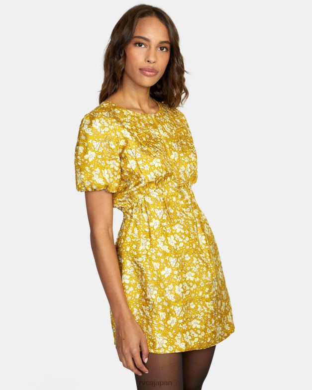 衣類 TP8J1634 黄褐色の金 RVCA 女性 共犯者 パフスリーブ ミニドレス