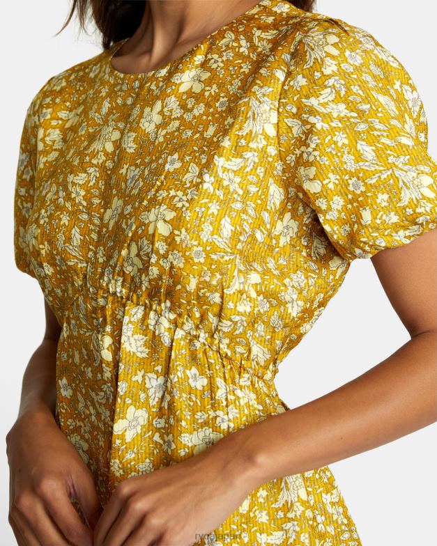 衣類 TP8J1634 黄褐色の金 RVCA 女性 共犯者 パフスリーブ ミニドレス