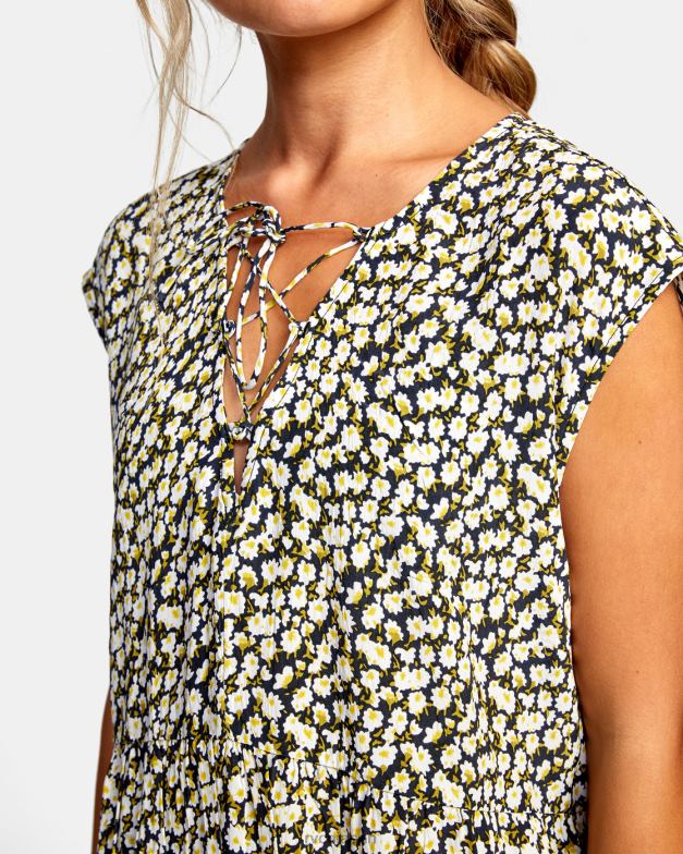 泳ぐ TP8J1655 黒 RVCA 女性 浅いノースリーブベビードールドレス