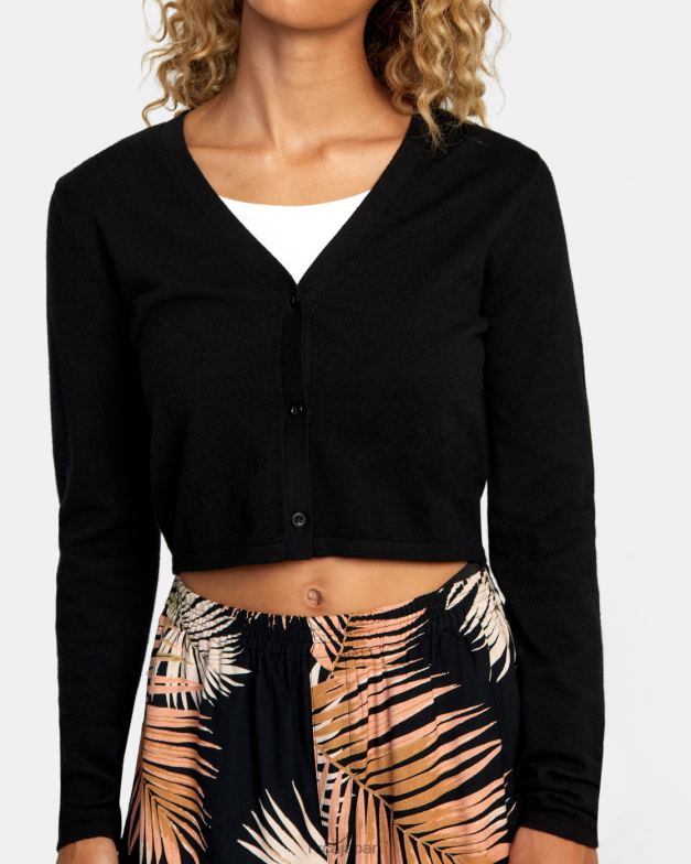 衣類 TP8J1707 黒 RVCA 女性 スクールダンス クロップド カーディガン セーター