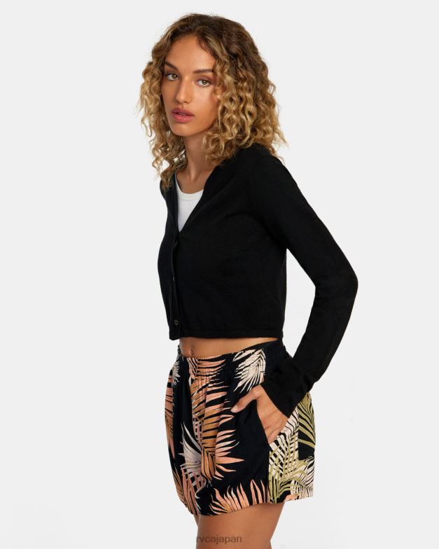 衣類 TP8J1707 黒 RVCA 女性 スクールダンス クロップド カーディガン セーター