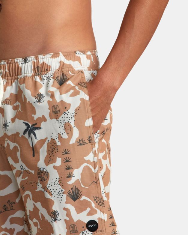 ボトムス TP8J239 キャメル RVCA ユニセックス アトラス エラスティック ウエスト ボードショーツ 17