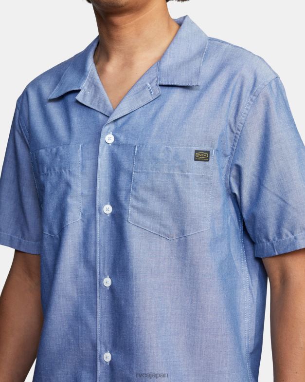 衣類 TP8J336 ブルーシャンブレー RVCA 男性 リセッションコレクション デイシフト半袖シャツ