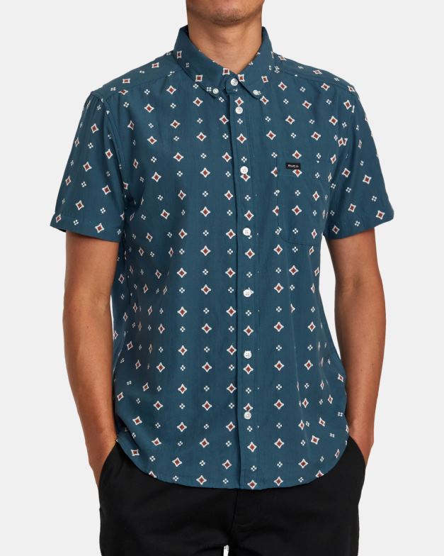 衣類 TP8J355 アヒルブルー RVCA 男性 ドビー半袖シャツで十分です