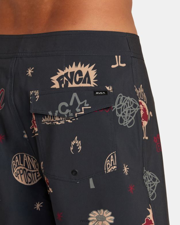 ボトムス TP8J501 黒 RVCA ユニセックス VAピグメントプリントの伸縮性ウエスト