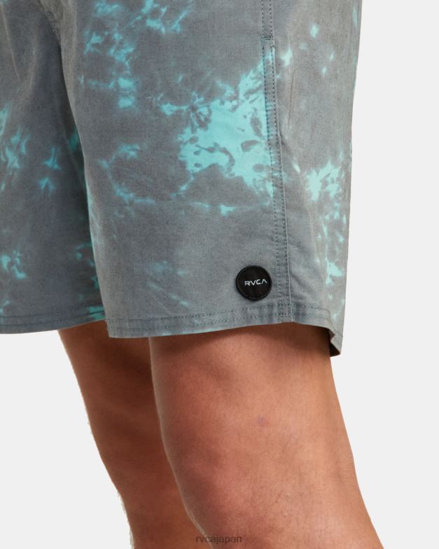 ボトムス TP8J638 黒緑のタイダイ RVCA ユニセックス マニック エラスティック ウエスト ボードショーツ 17