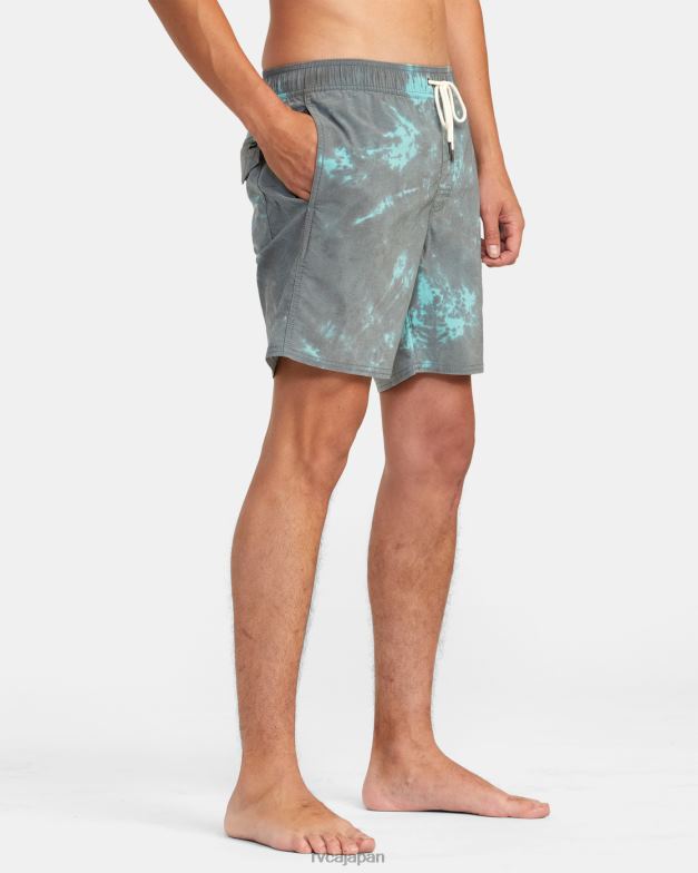 ボトムス TP8J638 黒緑のタイダイ RVCA ユニセックス マニック エラスティック ウエスト ボードショーツ 17