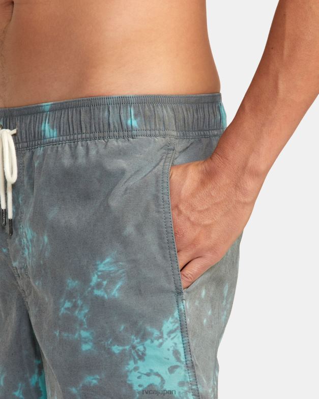 ボトムス TP8J638 黒緑のタイダイ RVCA ユニセックス マニック エラスティック ウエスト ボードショーツ 17