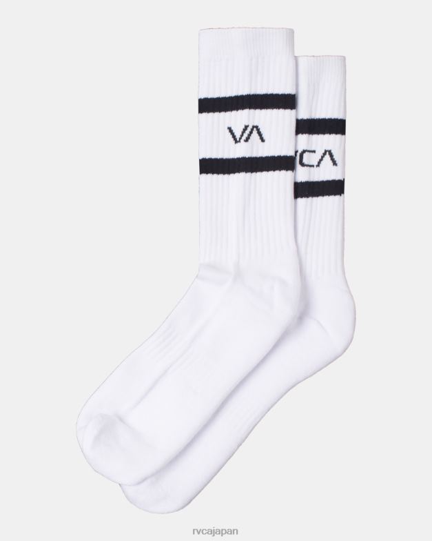 アクセサリー TP8J655 白 RVCA ユニセックス ストライプクルーソックス 2 パック