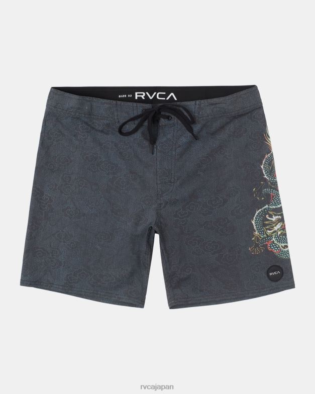 ボトムス TP8J76 黒 RVCA ユニセックス ネオンドラゴン エラスティック ボードショーツ 18