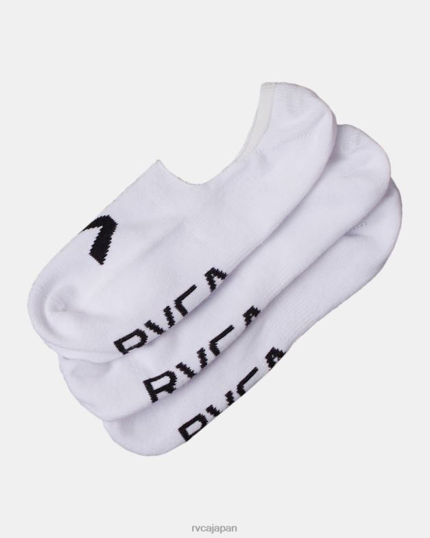 アクセサリー TP8J789 白 RVCA ユニセックス ロゴ入りノーショーソックス 3 パック