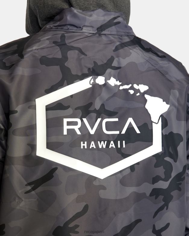 衣類 TP8J795 ブラックカモ RVCA 男性 アイランドヘックス フード付きコーチジャケット