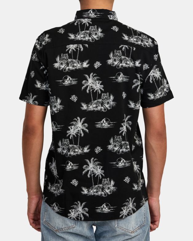 衣類 TP8J998 黒 RVCA 男性 ベンジャミン・ジャンジャン・プラウラー半袖シャツ