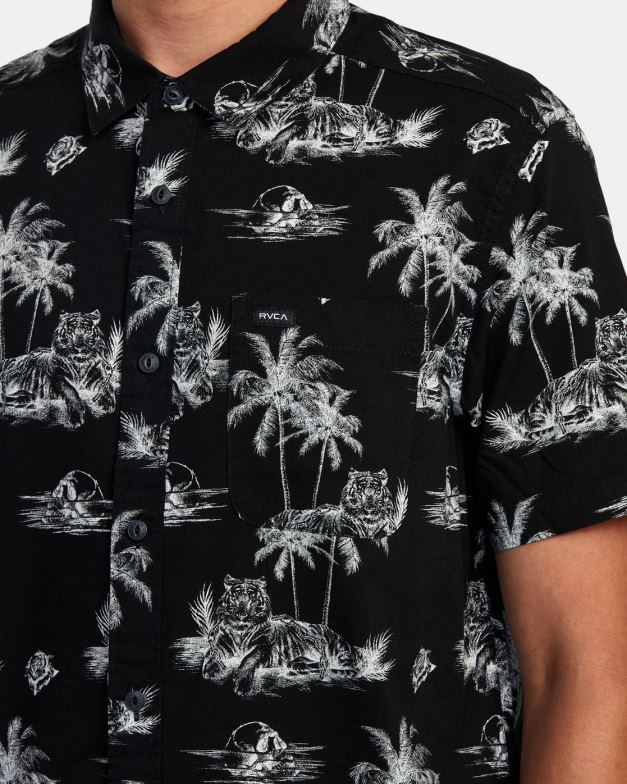 衣類 TP8J998 黒 RVCA 男性 ベンジャミン・ジャンジャン・プラウラー半袖シャツ