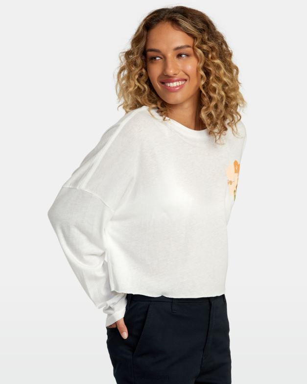 衣類 TP8J1114 ヴィンテージホワイト RVCA 女性 レトロなハイビスカス長袖Tシャツ