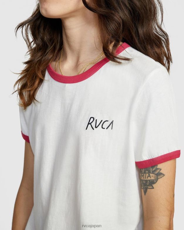 衣類 TP8J1325 白 RVCA 女性 落書き半袖リンガーTシャツ