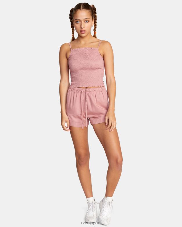 衣類 TP8J1513 深いダスティローズ RVCA 女性 リバイバルスモッキングクロップトップ