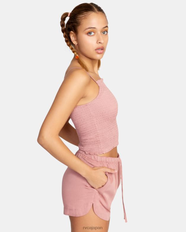 衣類 TP8J1513 深いダスティローズ RVCA 女性 リバイバルスモッキングクロップトップ