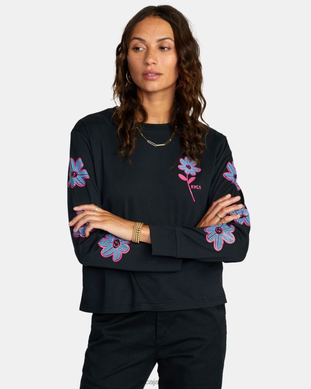 衣類 TP8J1562 黒 RVCA 女性 ハッピーデイジー長袖Tシャツ