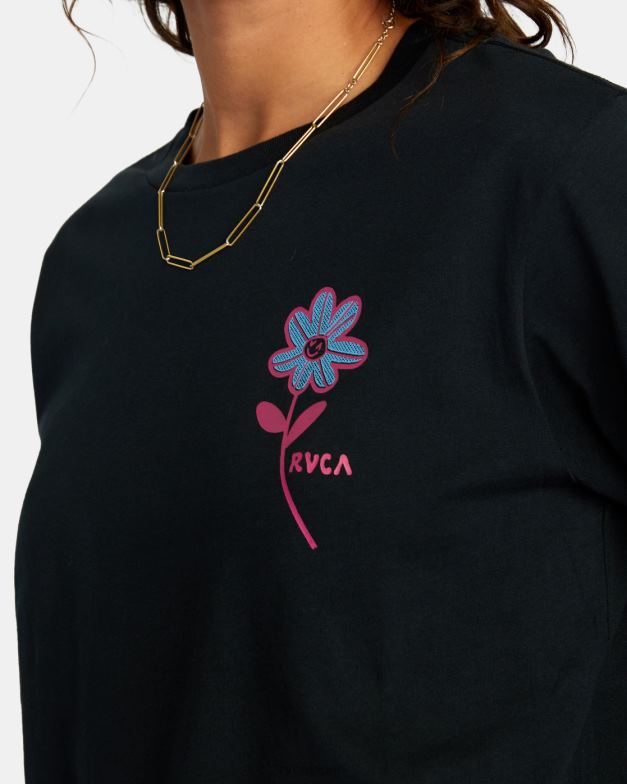 衣類 TP8J1562 黒 RVCA 女性 ハッピーデイジー長袖Tシャツ