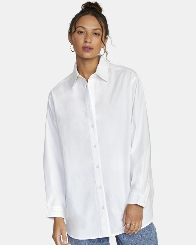 衣類 TP8J1640 白いささやき声 RVCA 女性 エンジェルズ 長袖ボタンアップトップ