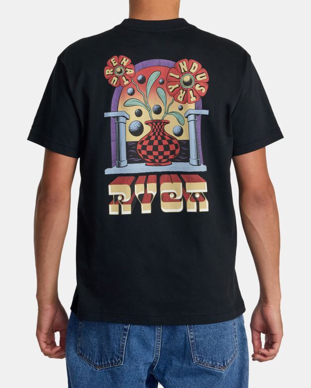 衣類 TP8J168 黒 RVCA 男性 マーティン・アンダーのポータルTシャツ