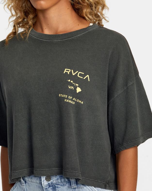 衣類 TP8J184 海賊黒 RVCA 女性 ハワイ州アロハTシャツ
