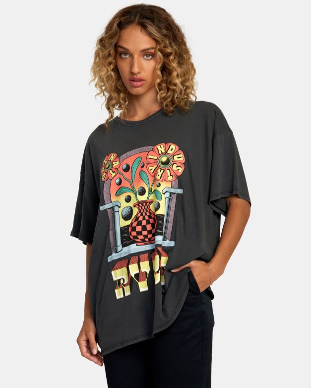 衣類 TP8J234 黒 RVCA 女性 マーティン・アンダー・ポタルTシャツ